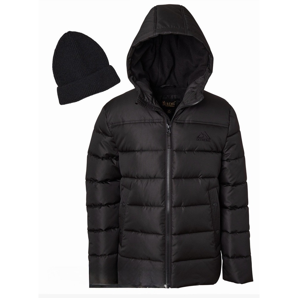 1xtreme Big Boys' Ripstop Mini Puffer Jacket with Beanie Black Brand New
